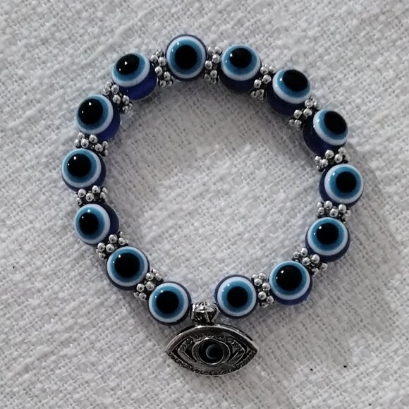 Evil Eye Blue Beaded Charm Bracelet for Protection and Blessing Stretchable Luck - Picture 15 of 16